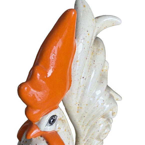 Pair Of 12" Tall Cream/yellow/orange Speckle MCM Rooster And Hen (hen Damaged) - Picture 5 of 16